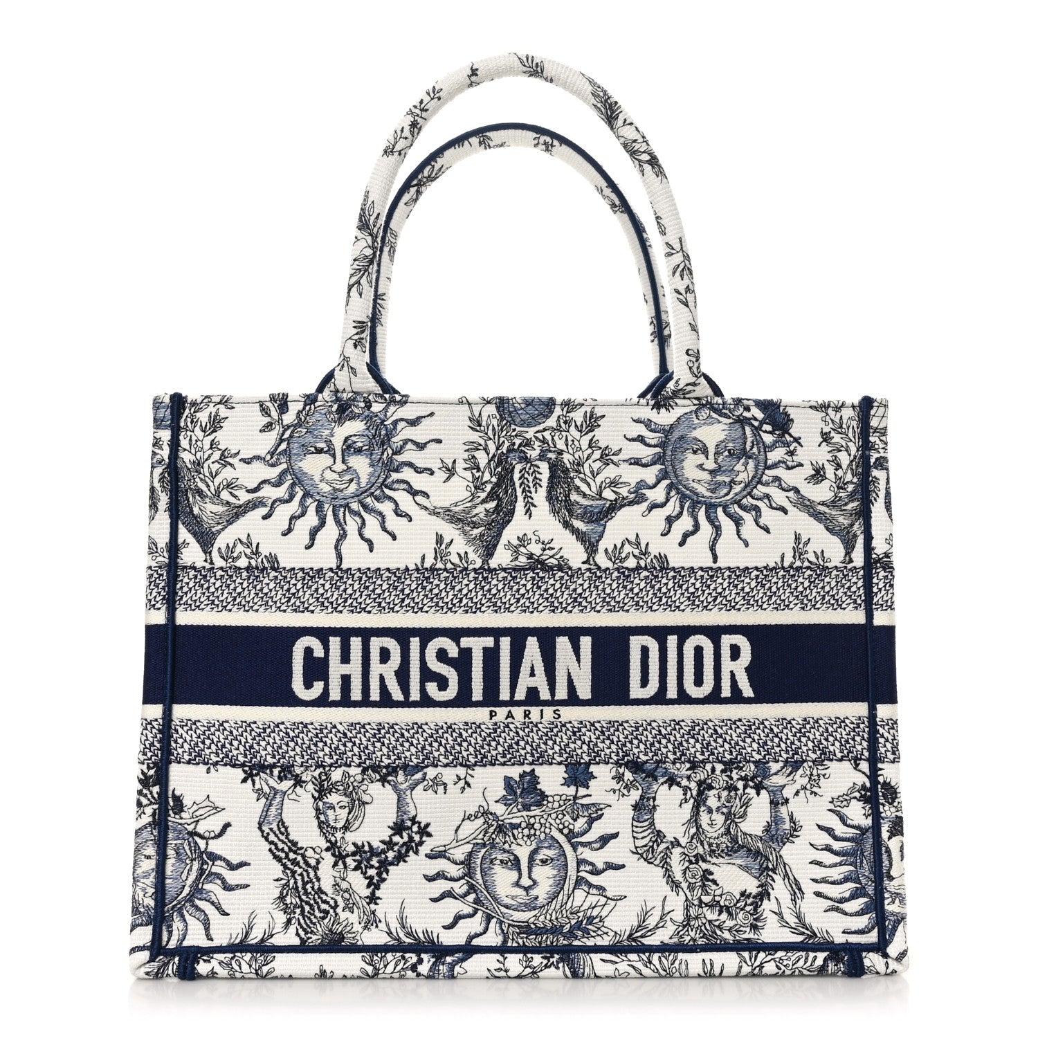 Canvas Embroidered Medium Toile de Jouy Soleil Book Tote Blue Multicolor