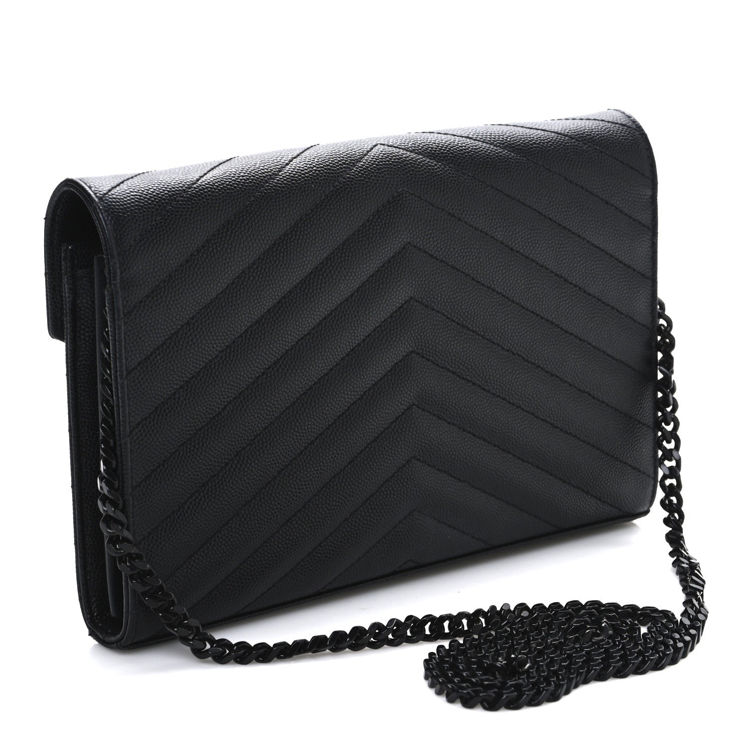 Grain De Poudre Matelasse Chevron Monogram Monochrome Chain Wallet Black