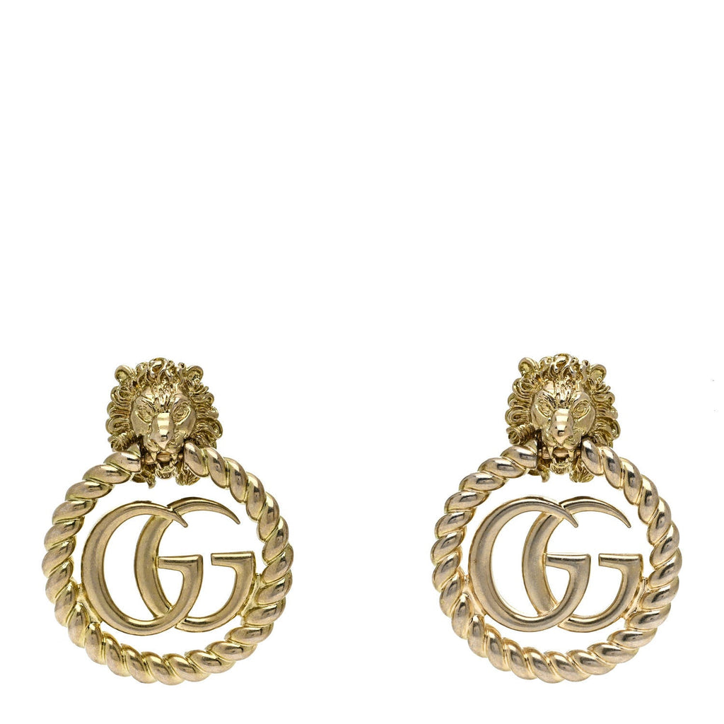 Metal Double G Lion Head Clip On Earrings Aged Gold