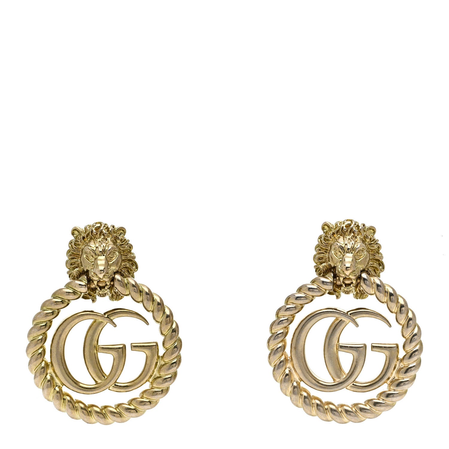 Metal Double G Lion Head Clip On Earrings Aged Gold