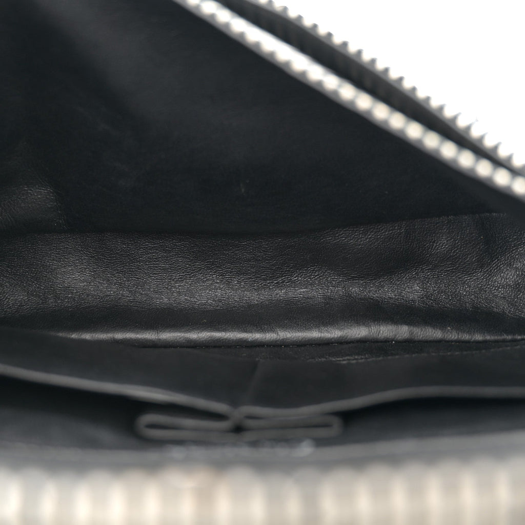 Canvas Sequin Stripe Medium Double Flap Black White