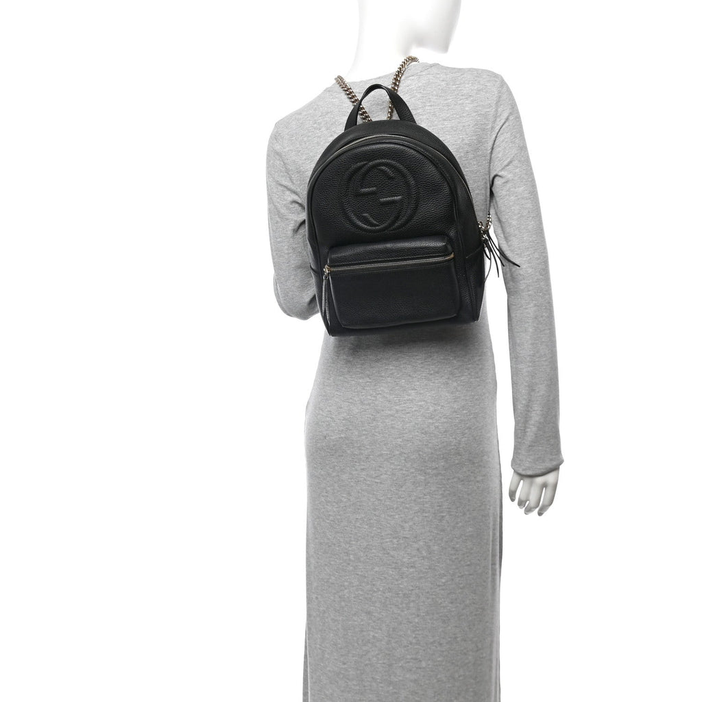 Pebbled Calfskin Soho Chain Backpack Black