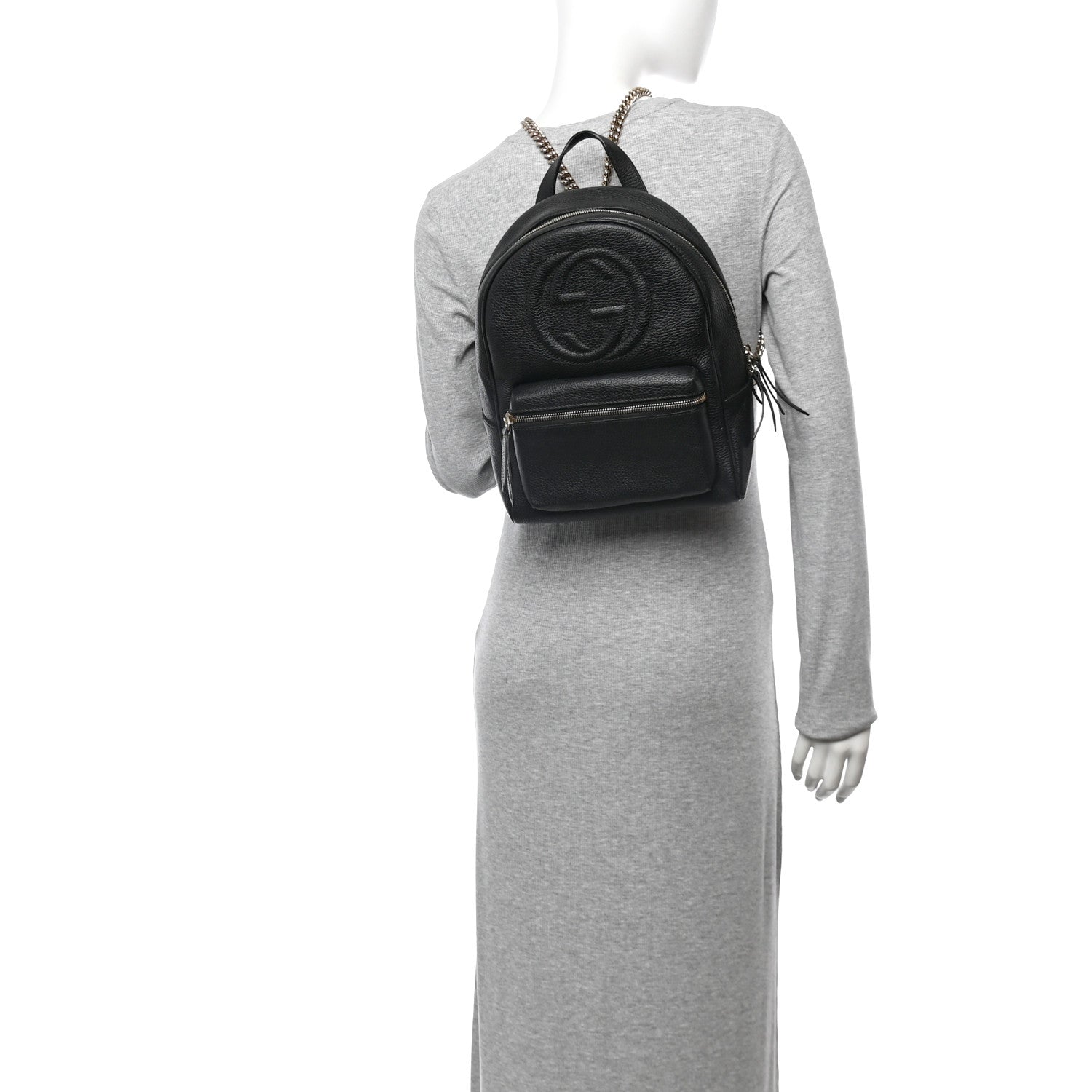 Pebbled Calfskin Soho Chain Backpack Black