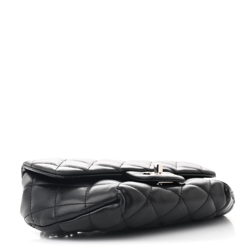 Calfskin Quilted CC Uniform Flap Belt Bag Black
