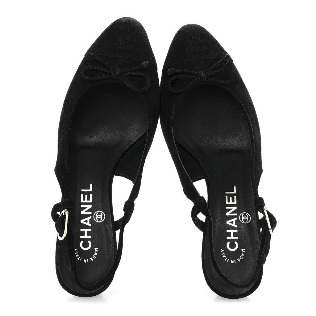 Suede Cap Toe CC Slingback Pumps 36 Black