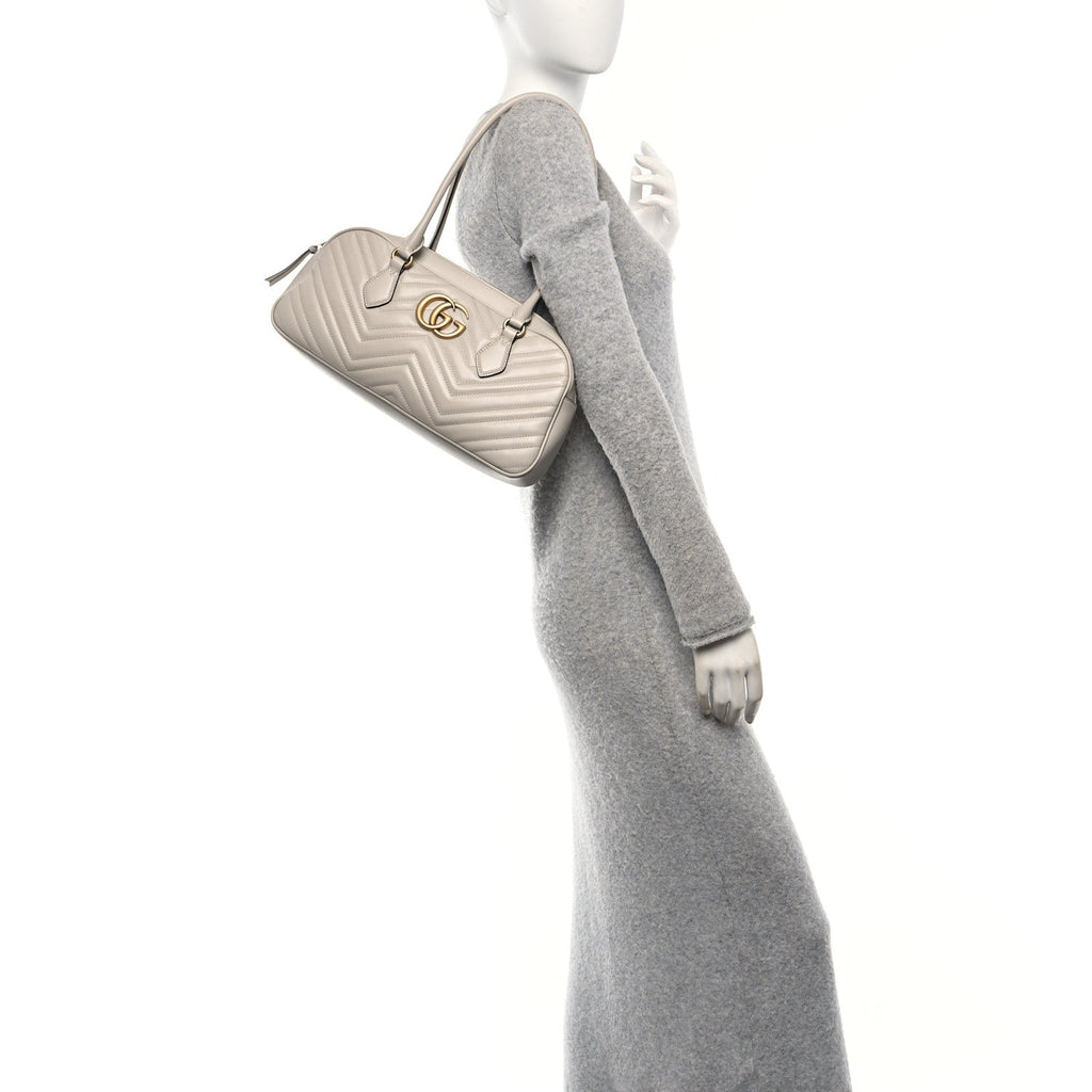 Calfskin Matelasse Medium GG Marmont East West Shoulder Bag Light Grey
