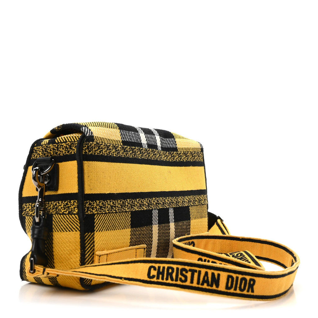 Canvas Check Embroidered Small Diorcamp Bag Yellow Black