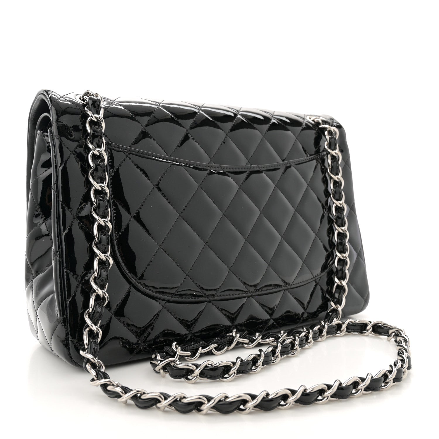 Patent Quilted Jumbo Double Flap Black