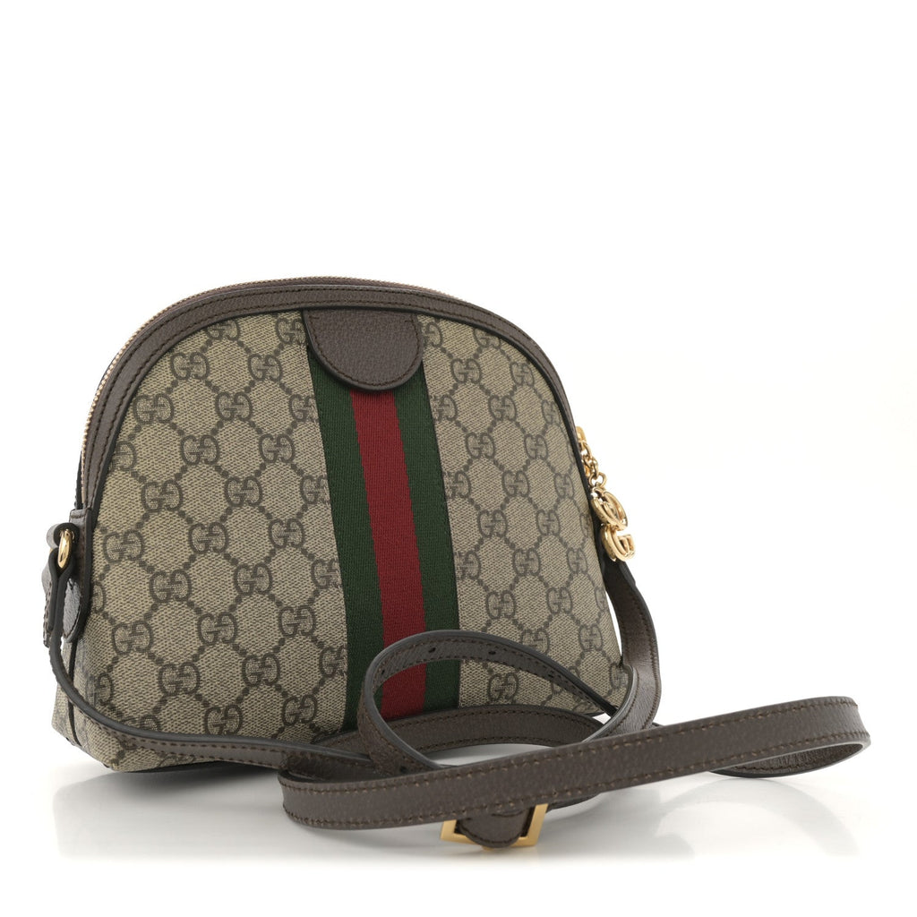 GG Supreme Monogram Textured Dollar Calfskin Web Small Ophidia Dome Shoulder Bag Beige Ebony New Acero
