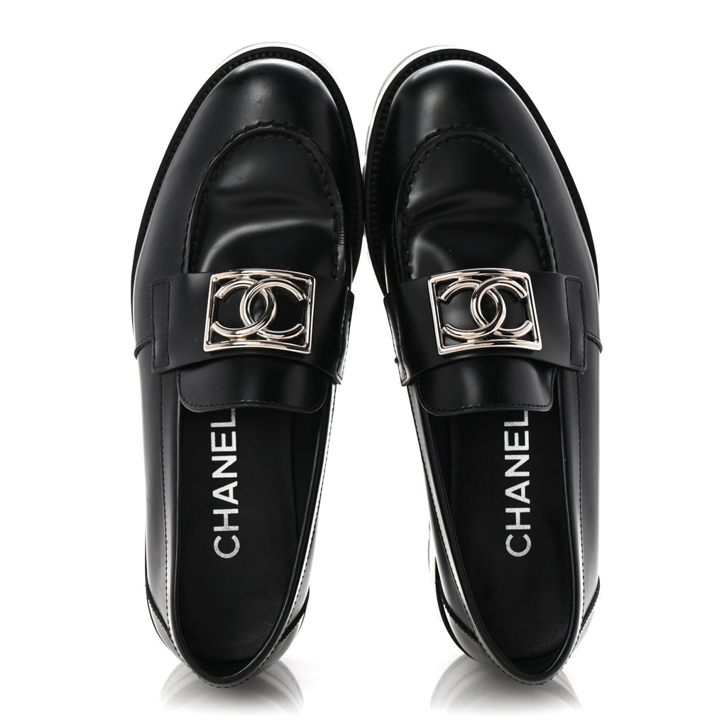Calfskin Metal CC Loafers 36.5 Black