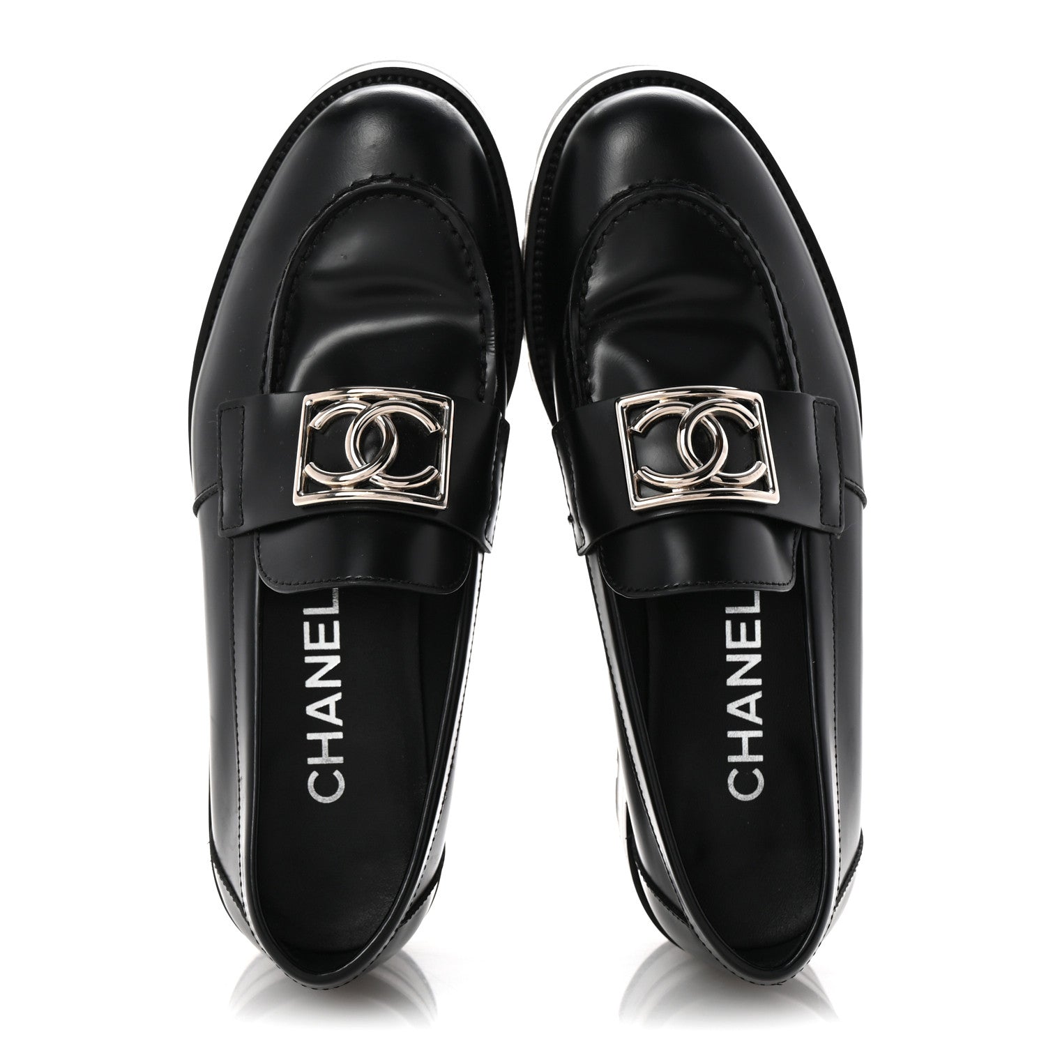 Calfskin Metal CC Loafers 36.5 Black