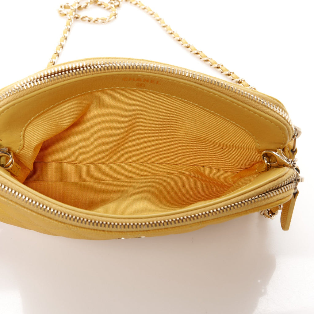 Caviar Quilted Small Clutch With Chain Yellow