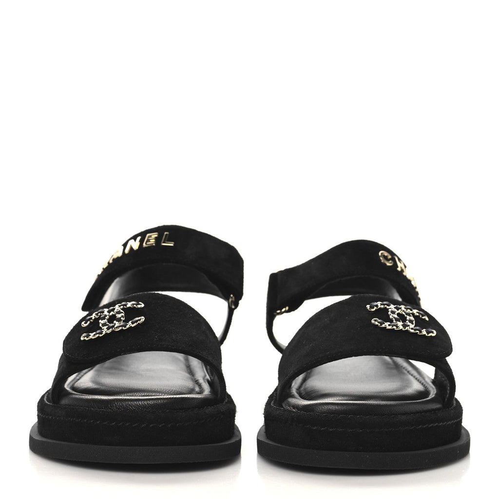 Suede Calfskin Dad Sandals 39 Black