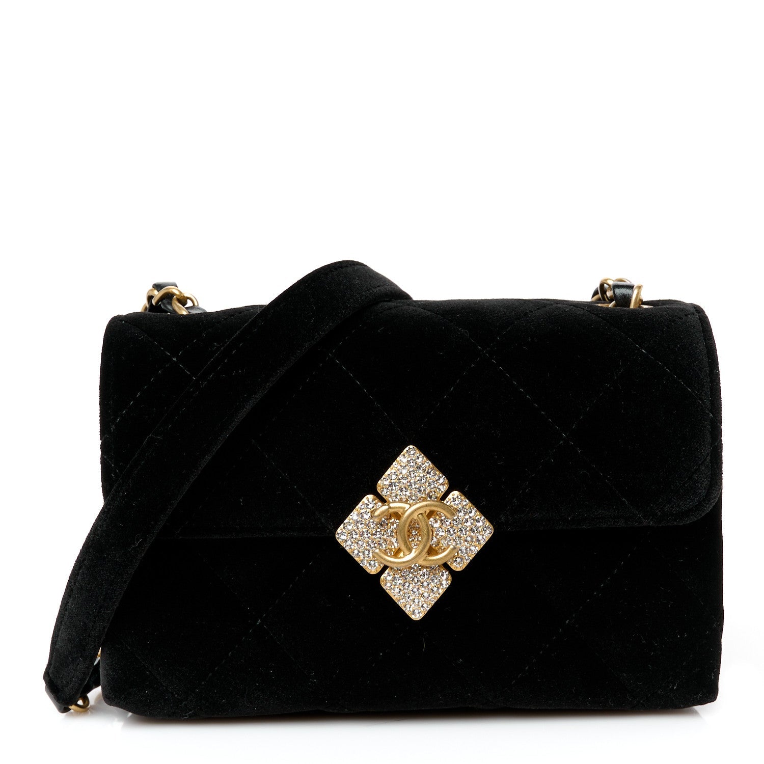 Velvet Strass Diamond Lock Flap Black