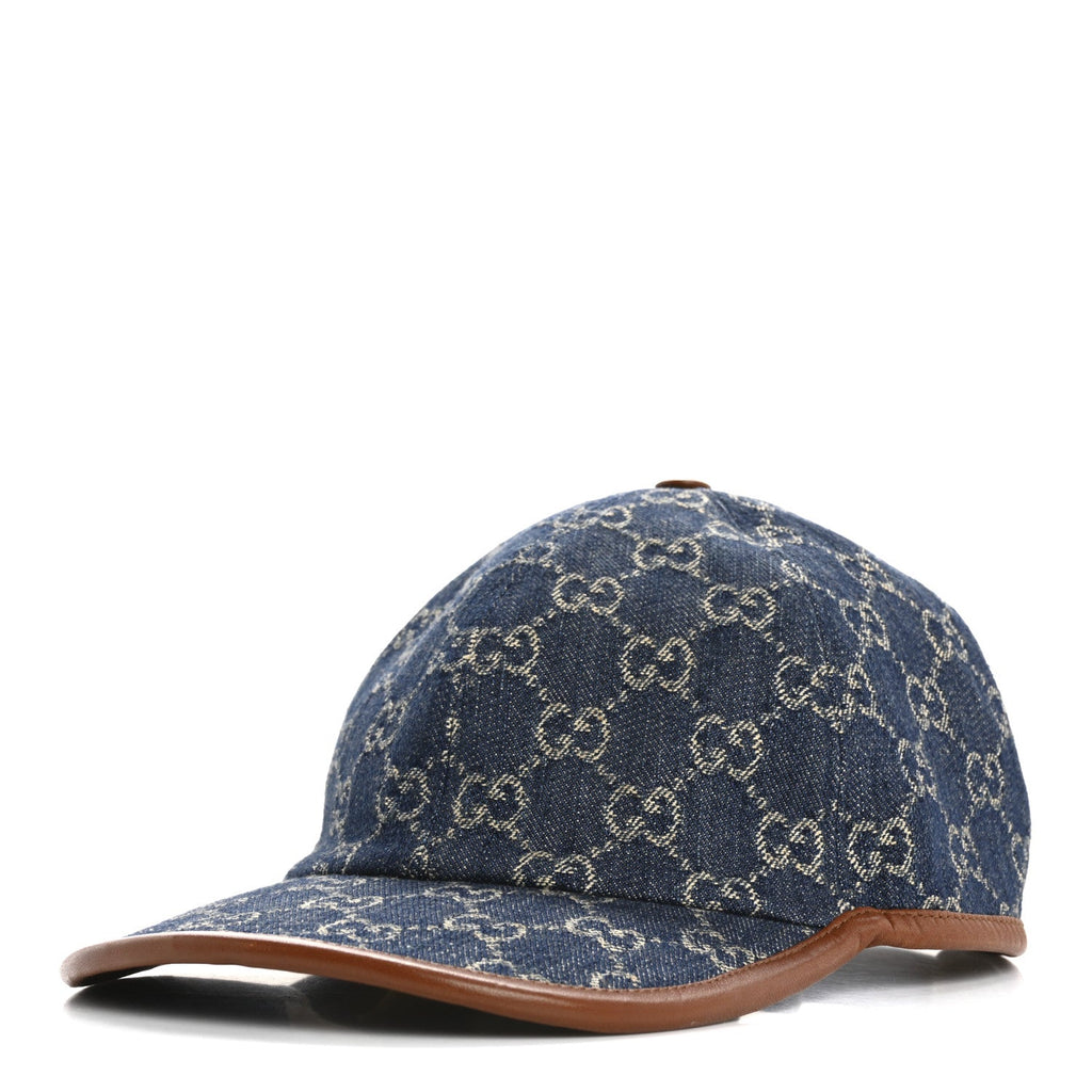 Washed Jacquard Denim Nappa GG Monogram Oscar Baseball Hat M Denim Cuir