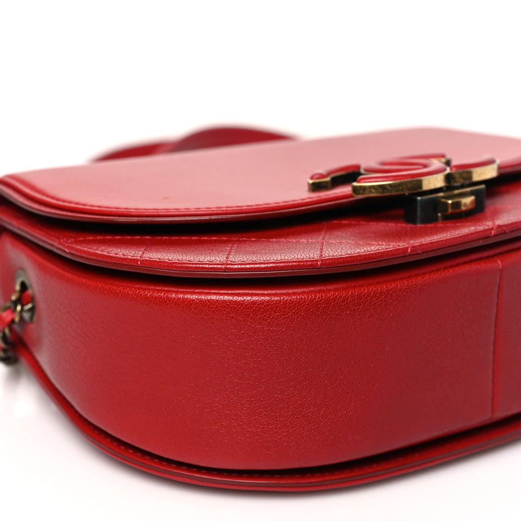 Shiny Calfskin Goatskin Quilted Small Coco Curve Messenger Flap Red