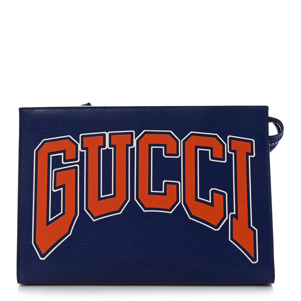 New Shanghai Calfskin Interlocking G Logo Wristlet Pouch Cobalt Blue Orange