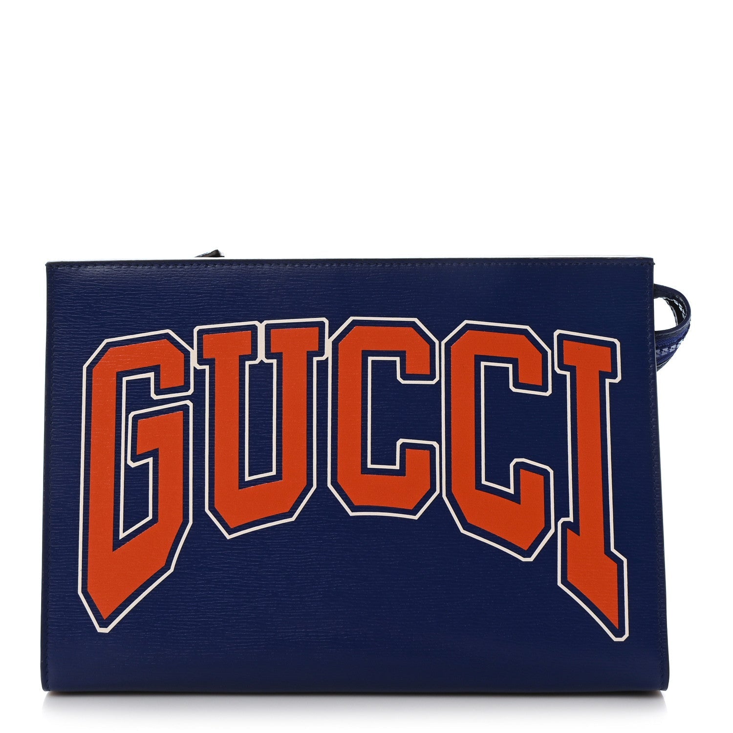 New Shanghai Calfskin Interlocking G Logo Wristlet Pouch Cobalt Blue Orange