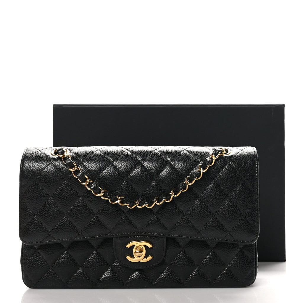 Caviar Quilted Medium Double Flap Black