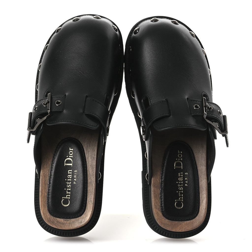 Calfskin Diorquake Buckled Lug Sole 15mm Clogs 36 Black