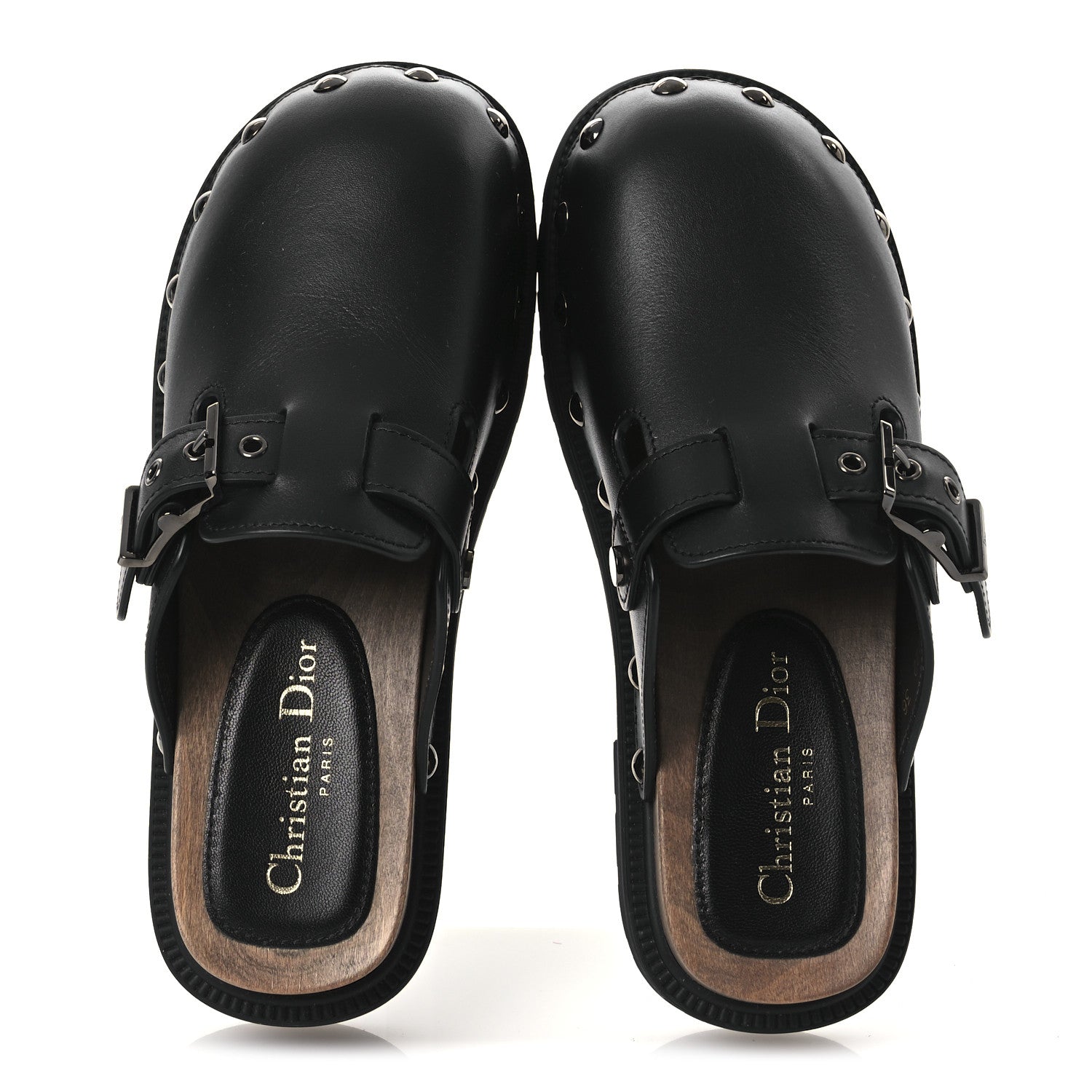 Calfskin Diorquake Buckled Lug Sole 15mm Clogs 36 Black