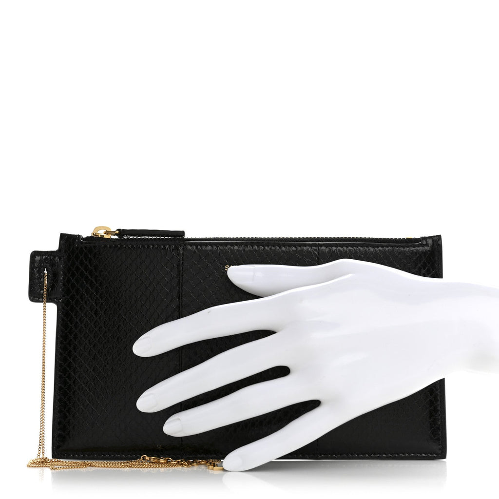 Snakeskin Pouch With Chain Black