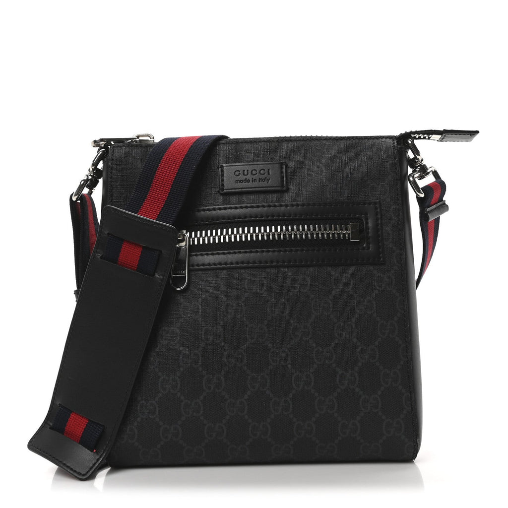 GG Supreme Monogram Web Small Flat Messenger Bag Black Grey