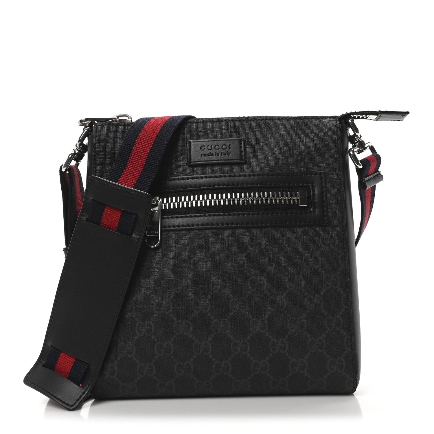 GG Supreme Monogram Web Small Flat Messenger Bag Black Grey