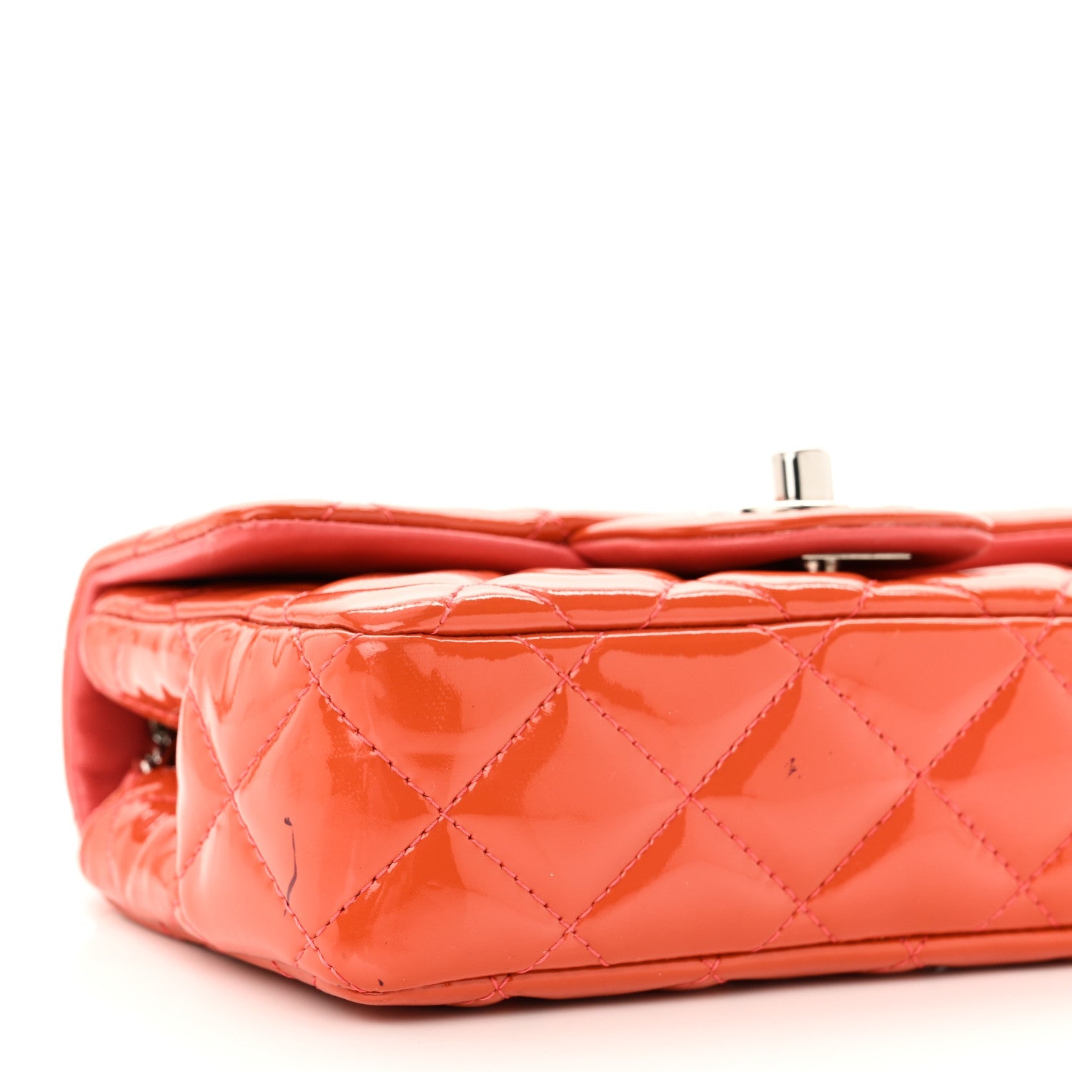 Patent Calfskin Quilted Extra Mini Rectangular Flap Orange