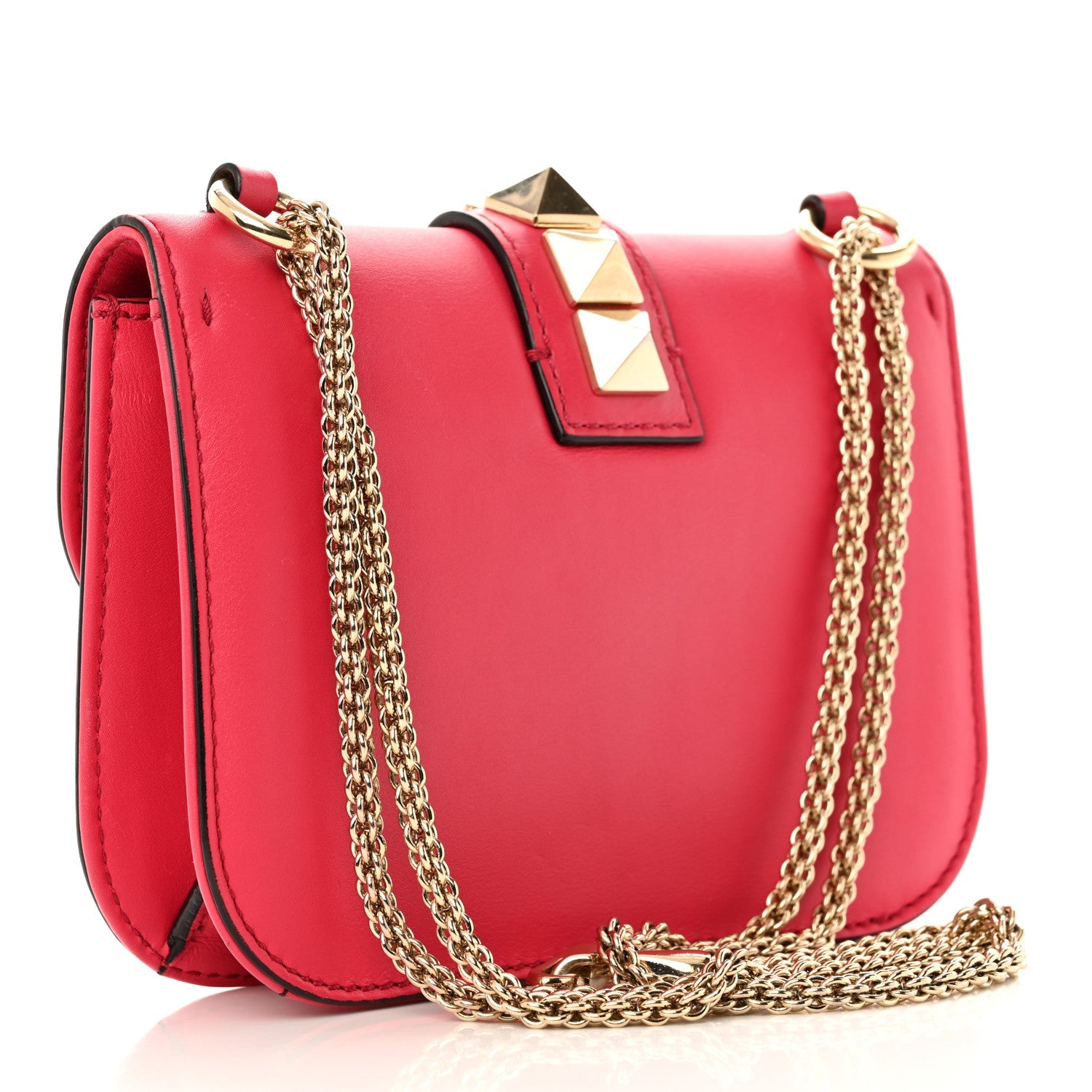 Vitello Small Glam Lock Rockstud Flap Deep Fuxia
