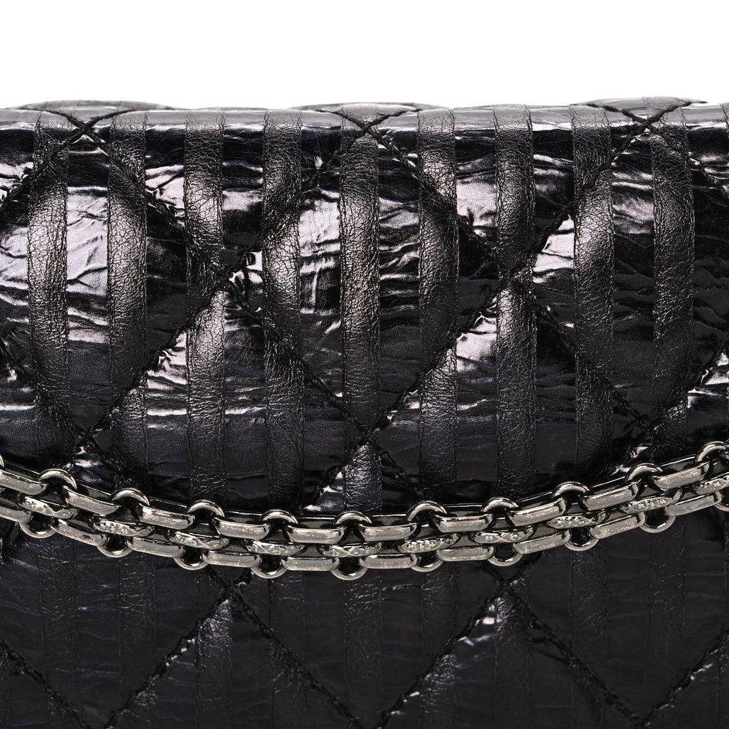 Metallic Calfskin Striped 2.55 Reissue 227 Flap Black