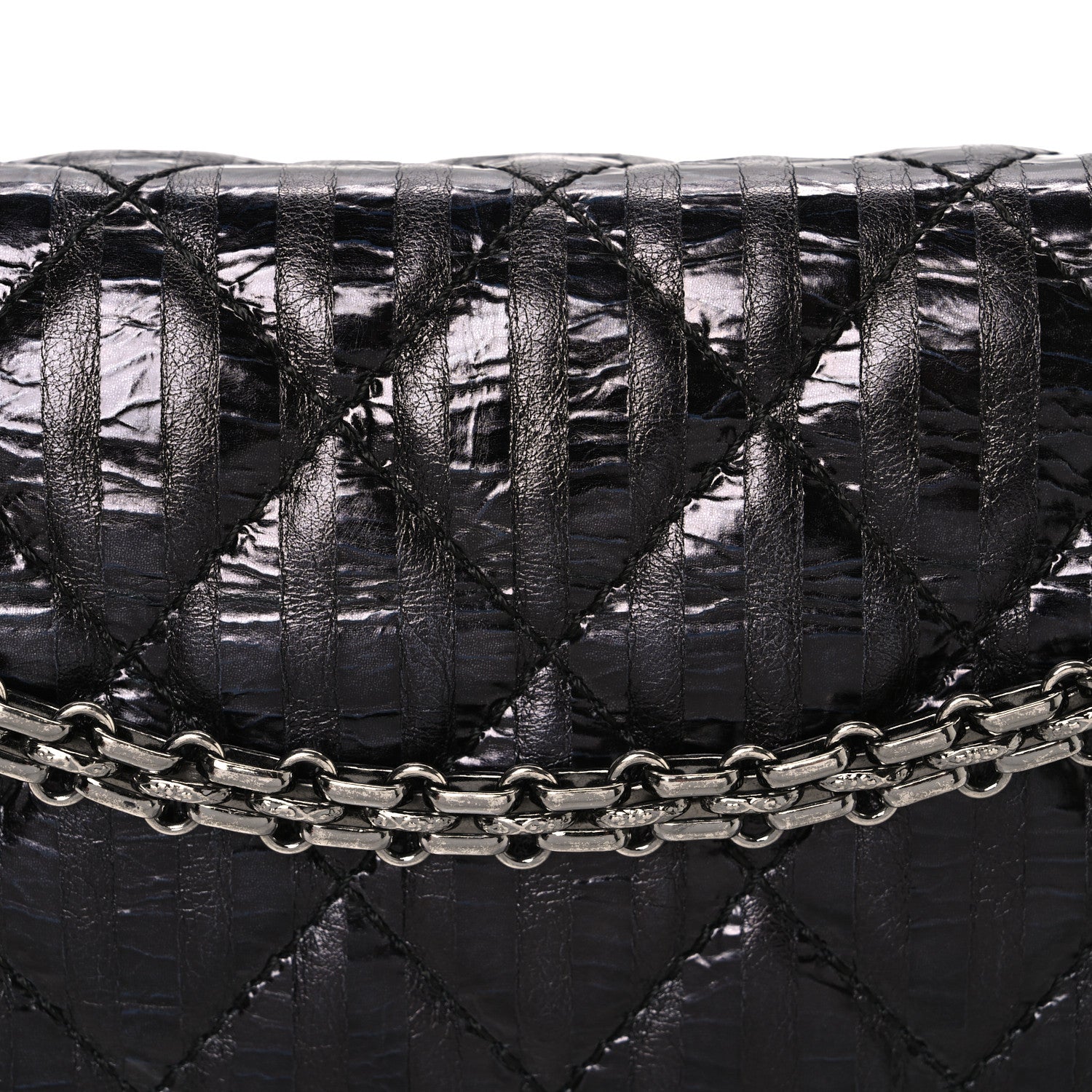 Metallic Calfskin Striped 2.55 Reissue 227 Flap Black