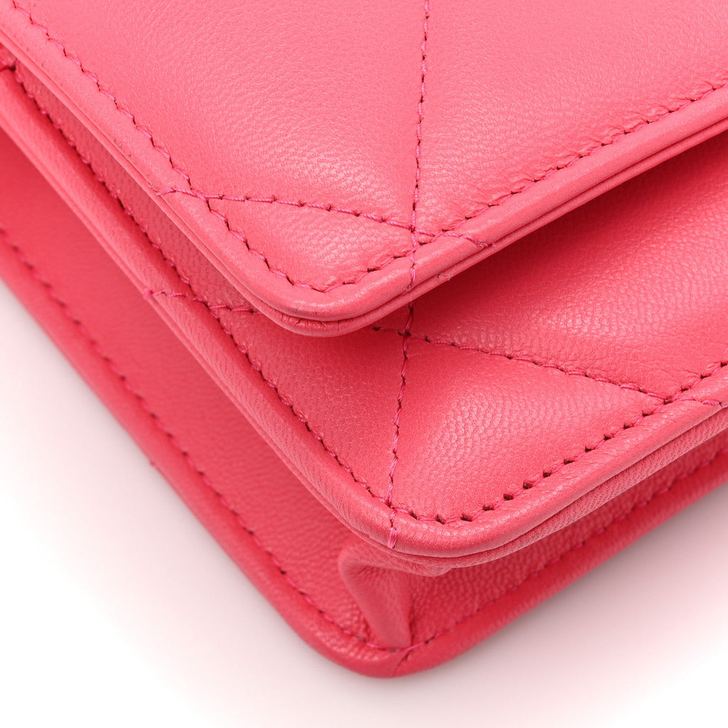 Lambskin Quilted Chanel 19 Wallet On Chain WOC Dark Pink