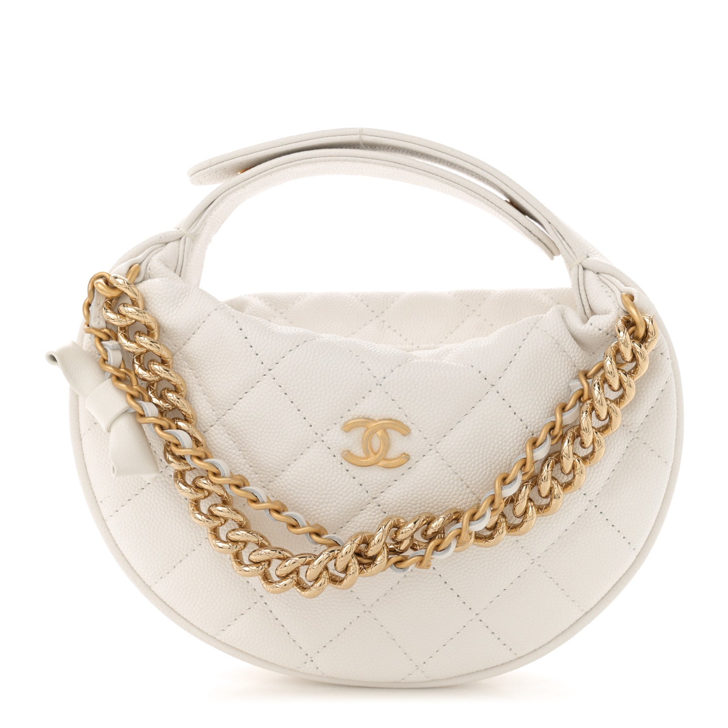 Shiny Caviar Quilted Bow Pouch Hobo White