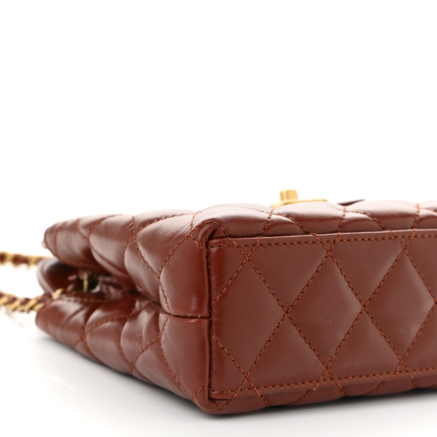 Shiny Aged Calfskin Quilted Nano Kelly Shopper Brown