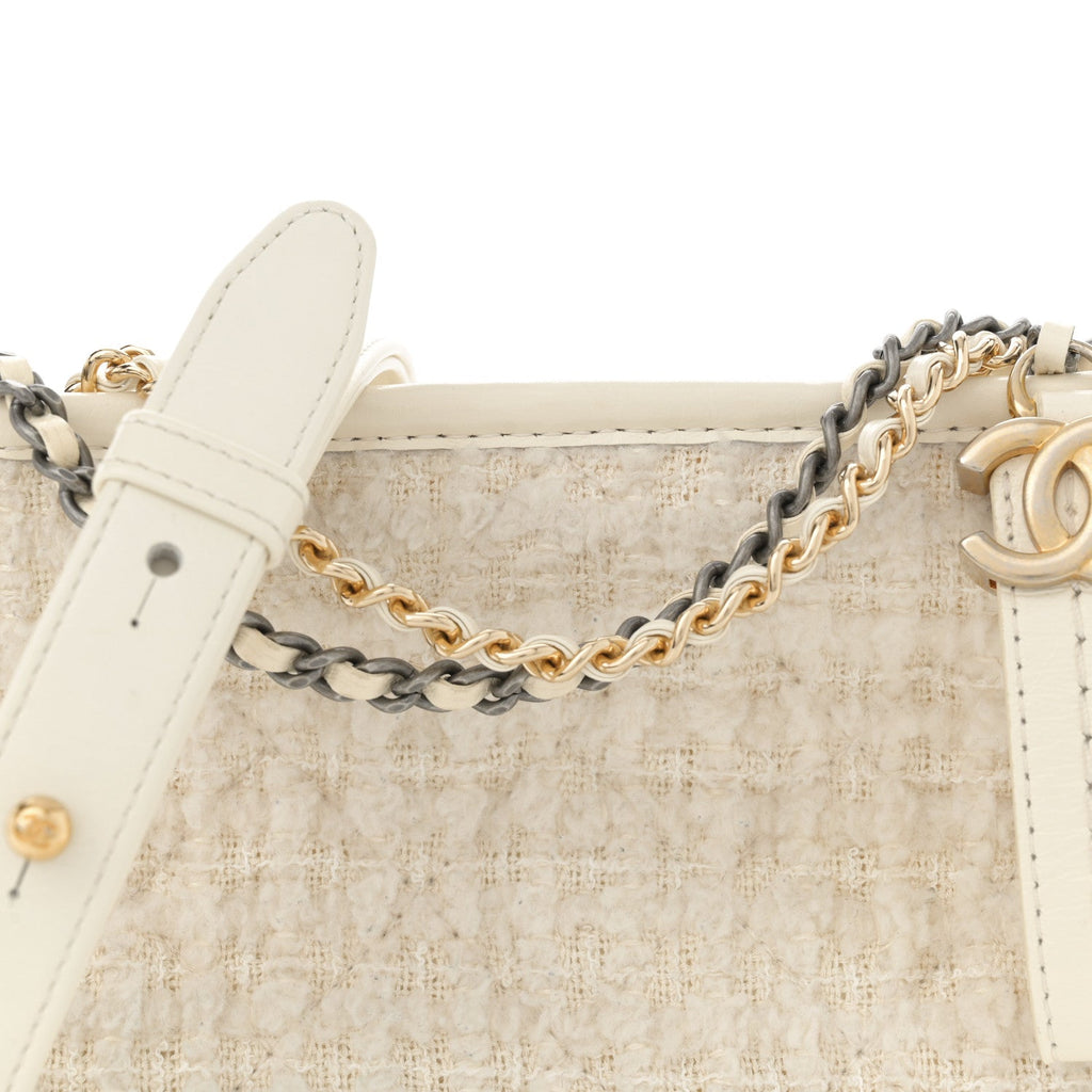 Tweed Calfskin Quilted Small Gabrielle Hobo Beige Ivory