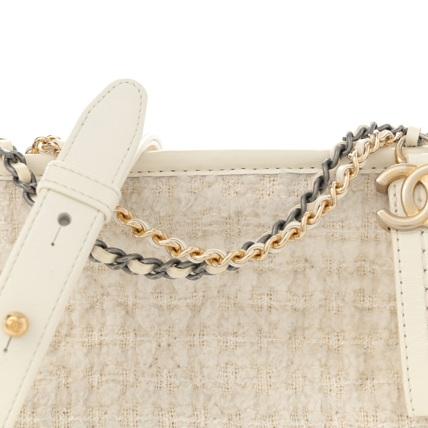 Tweed Calfskin Quilted Small Gabrielle Hobo Beige Ivory