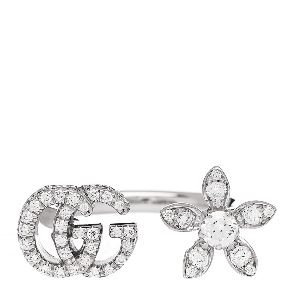 18K White Gold Diamond Flora GG Open Ring 49 5