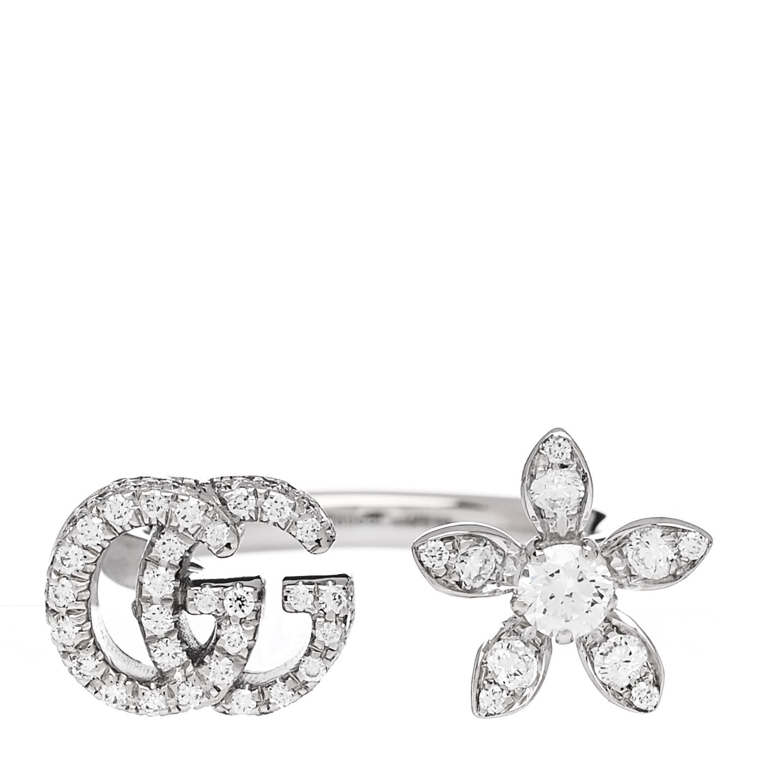 18K White Gold Diamond Flora GG Open Ring 49 5