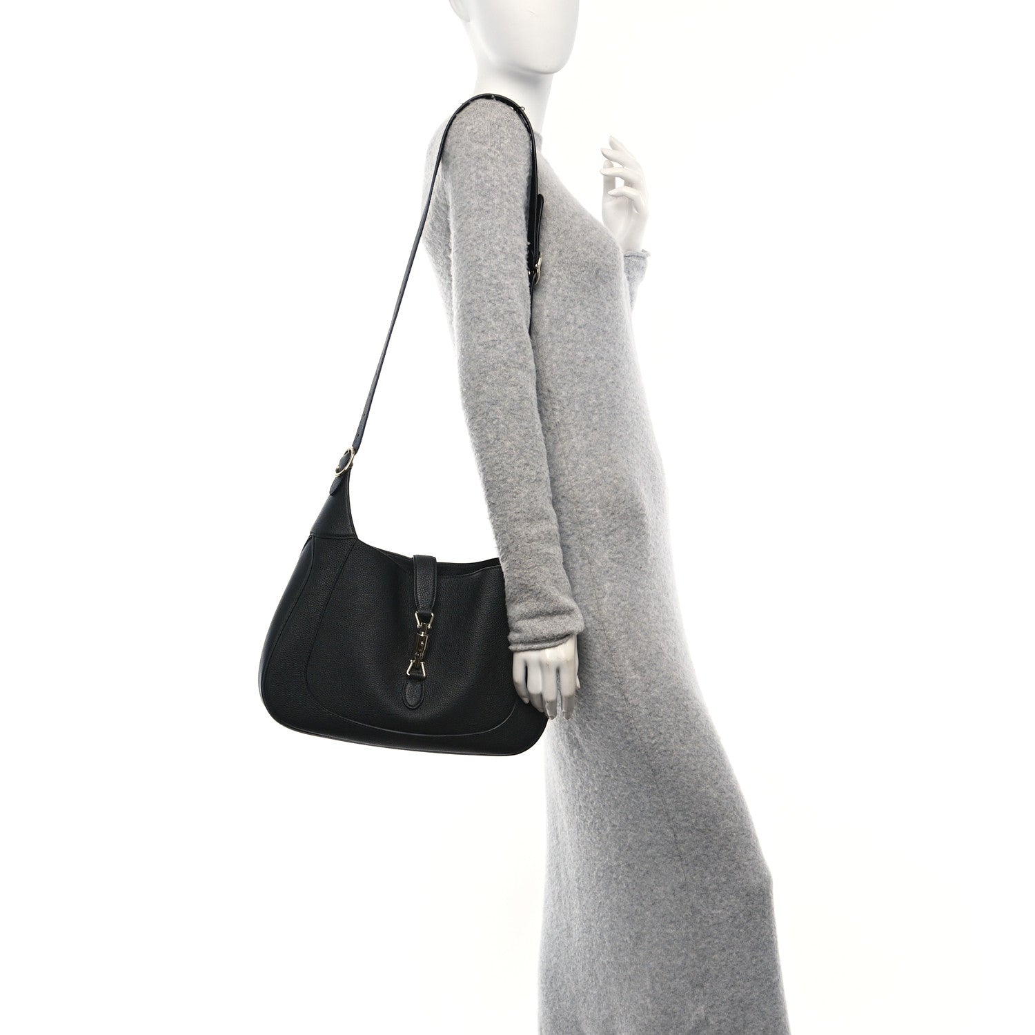 Pebbled Calfskin Large Jackie 1961 Hobo Black