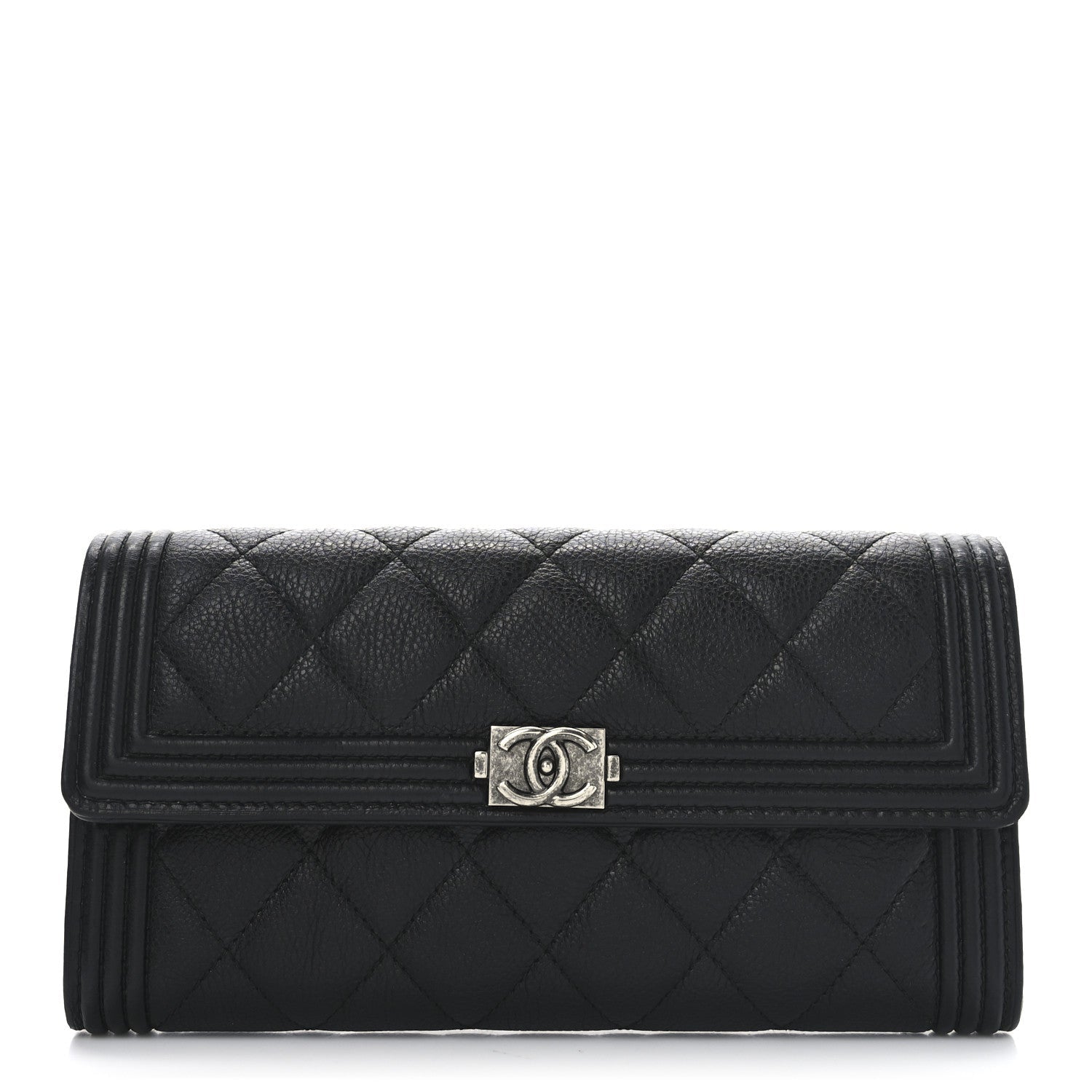 Caviar Quilted Large Boy Gusset Flap Wallet Black