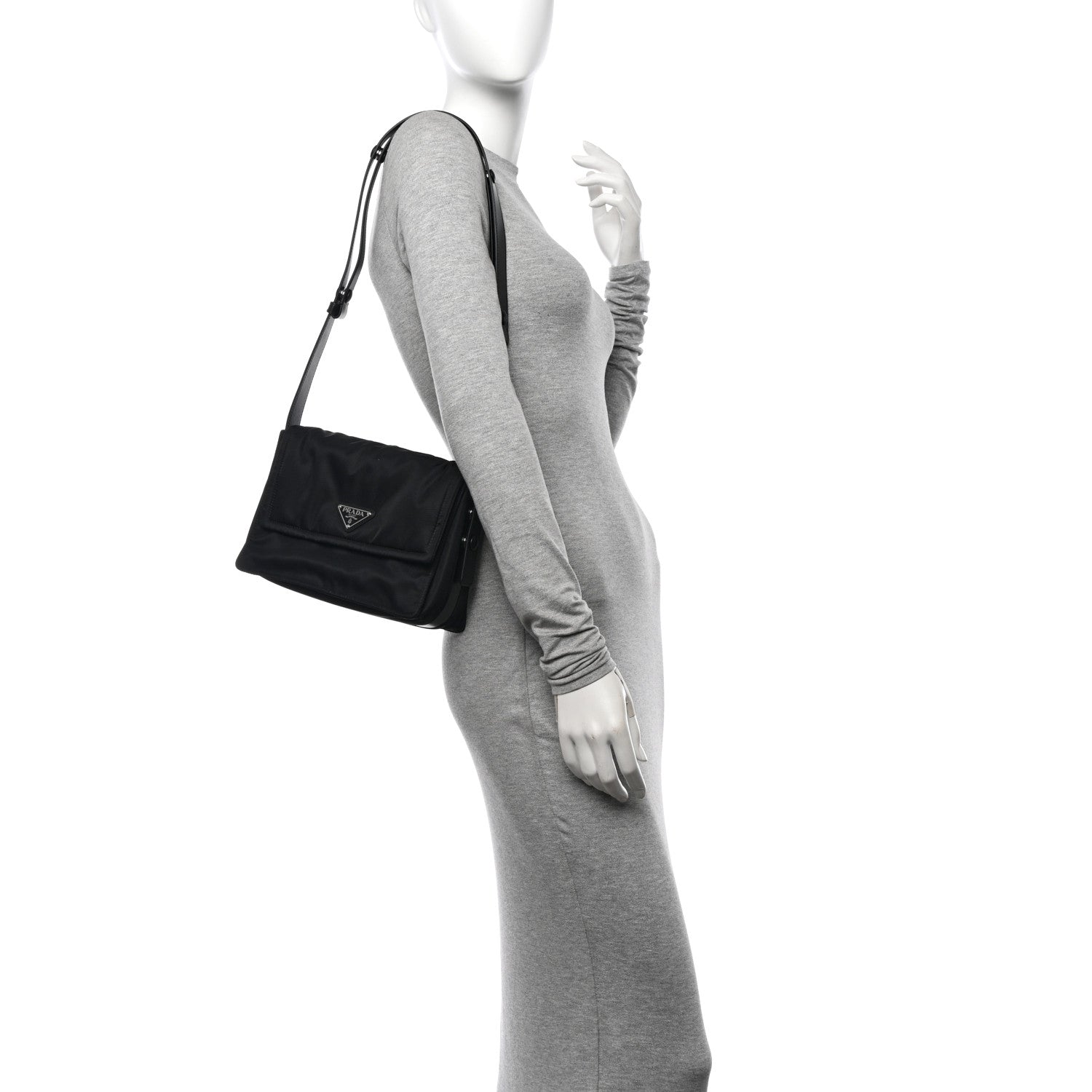 Re-Nylon Vitello Padded Small Flap Shoulder Bag Black