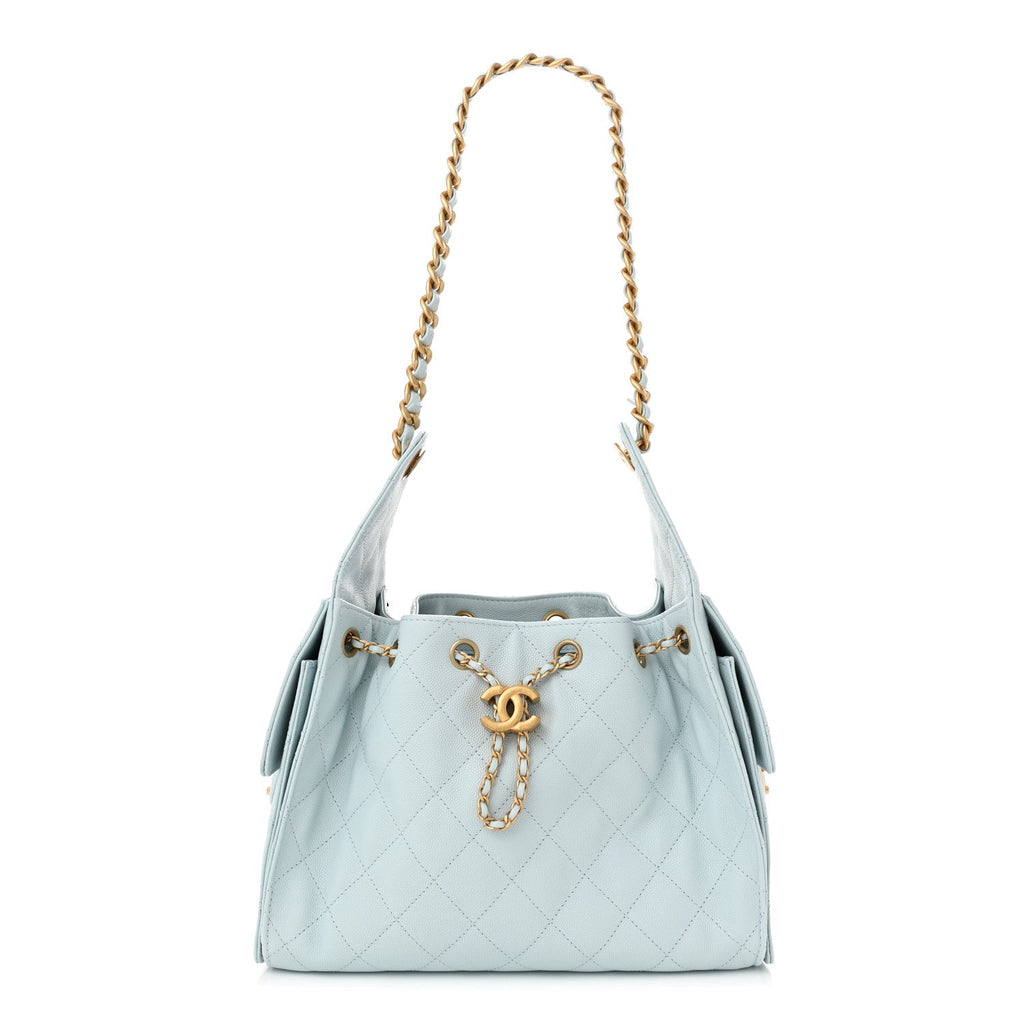 Caviar Quilted Small Chanel 25 Handbag Light Blue