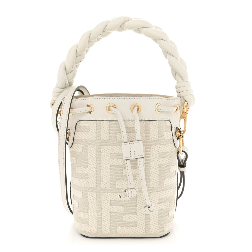 Canvas Nappa F is Fendi FF Embroidered Mini Mon Tresor Bucket Bag White Ice