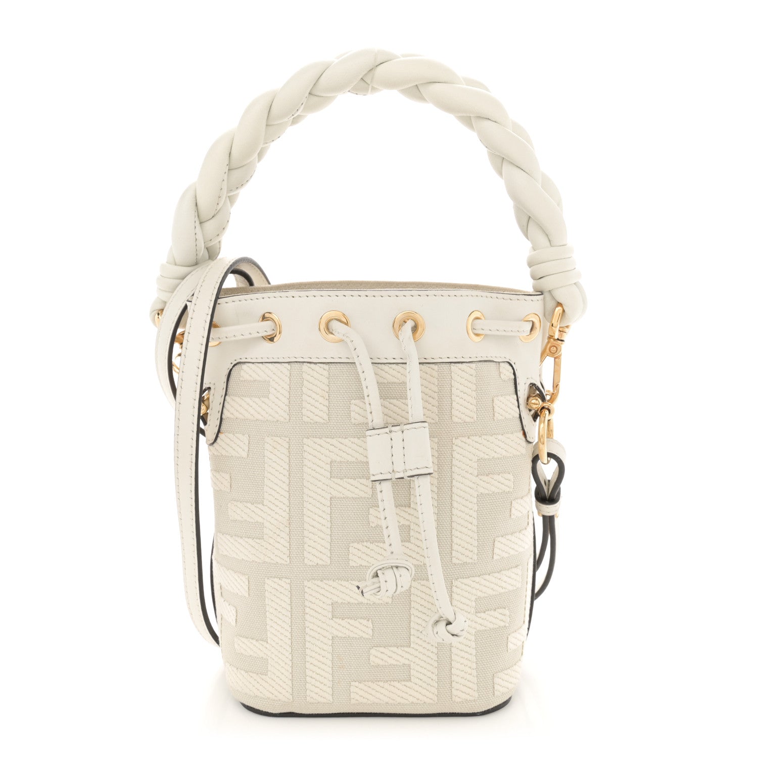 Canvas Nappa F is Fendi FF Embroidered Mini Mon Tresor Bucket Bag White Ice