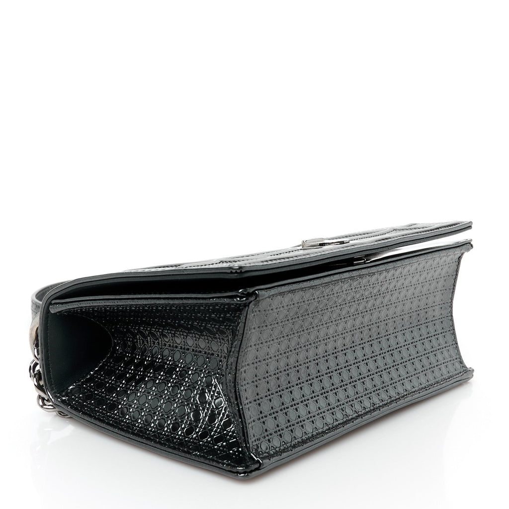 Metallic Patent Micro-Cannage Small Diorama Flap Bag Onyx Black