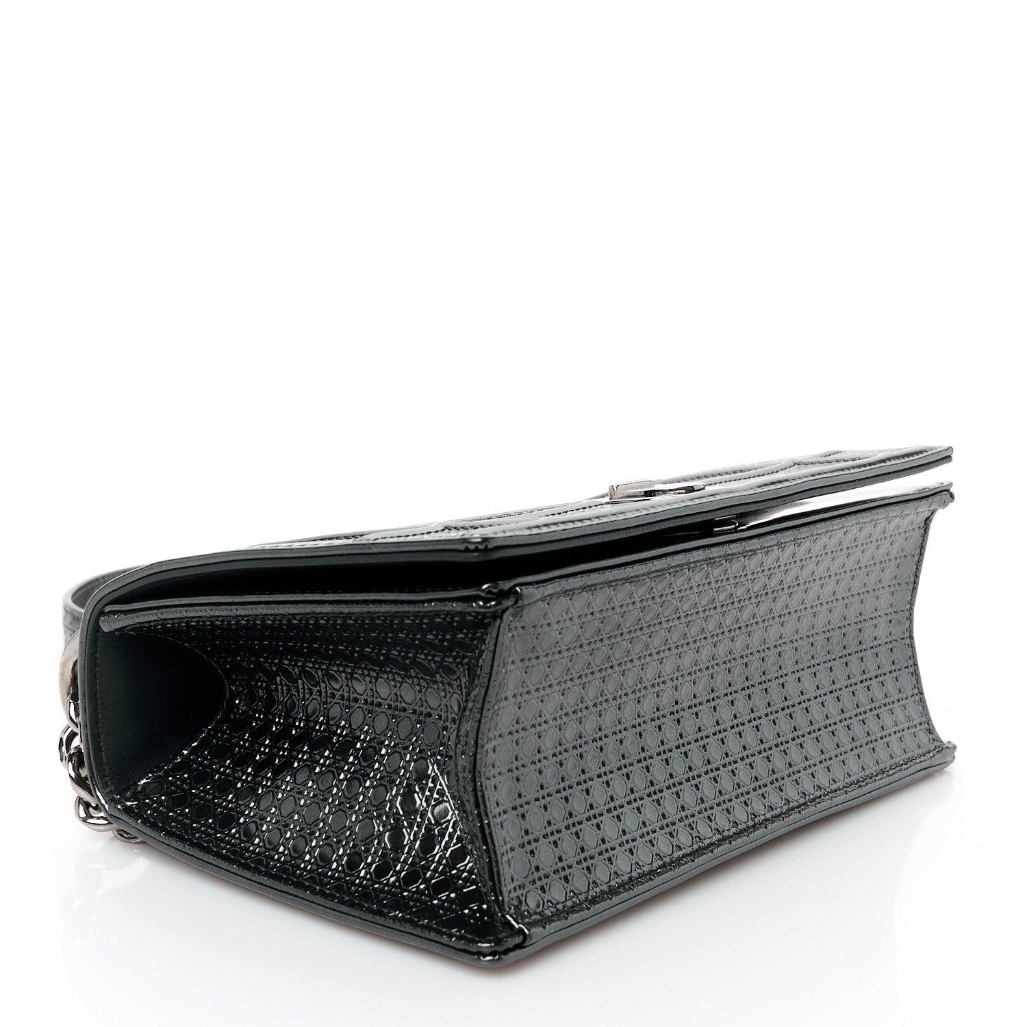 Metallic Patent Micro-Cannage Small Diorama Flap Bag Onyx Black