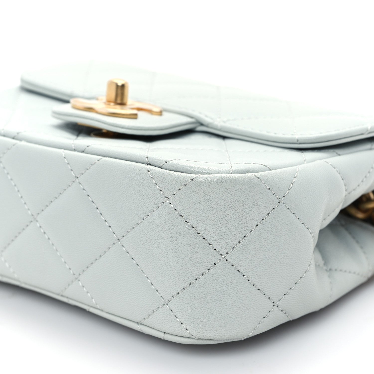 Grained Calfskin Quilted Flap Light Blue