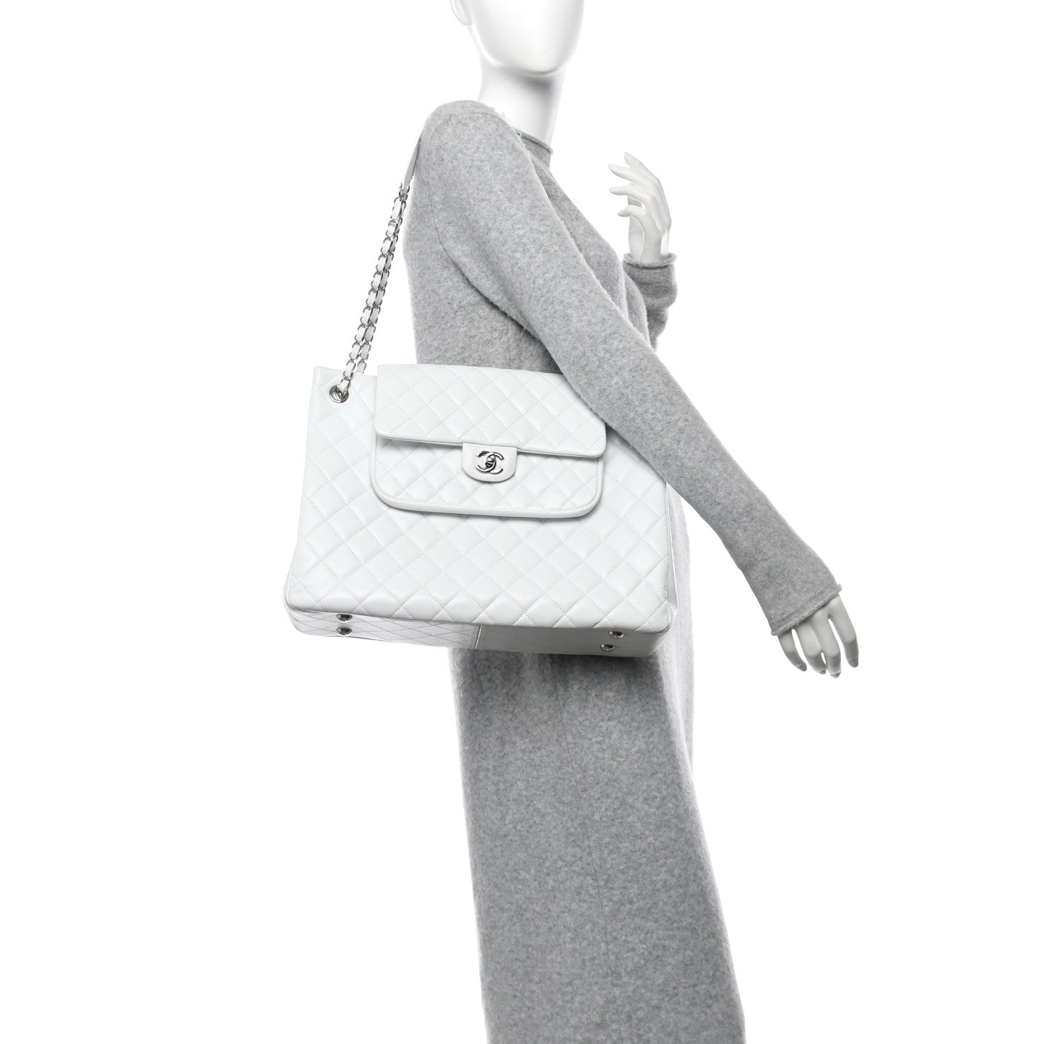 Caviar Quilted Maxi Paris Edinburgh Flap White