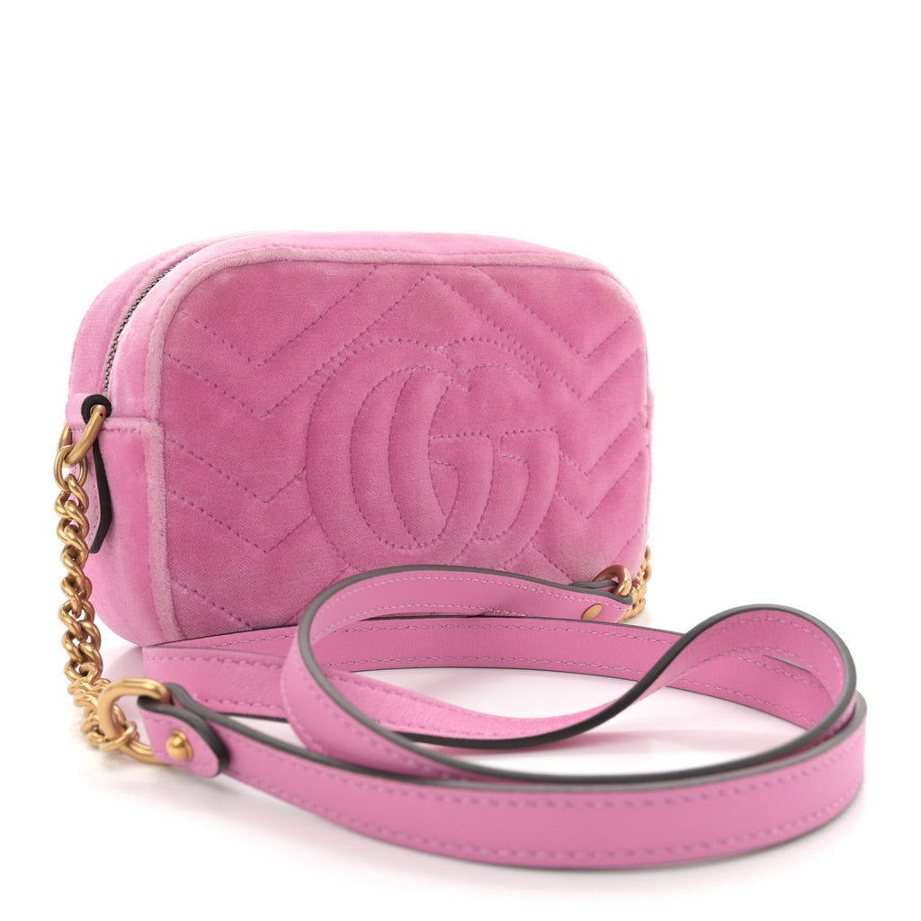 Velvet Matelasse Marquise Crystals Mini GG Marmont Chain Shoulder Bag Malva